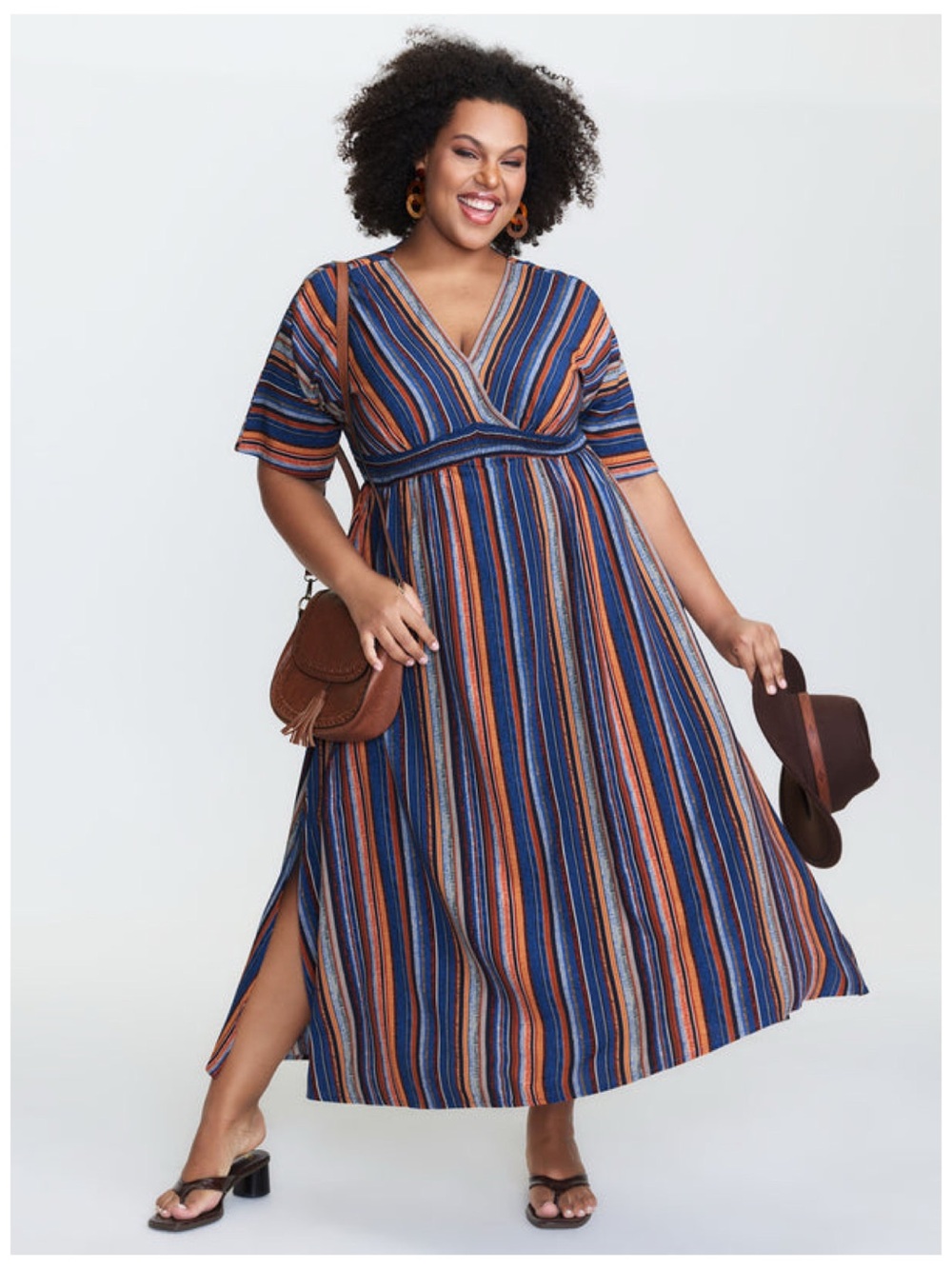 BLOOMCHIC • Striped Dolman Sleeve Shirred Pocket Split Flutter Dress (12)